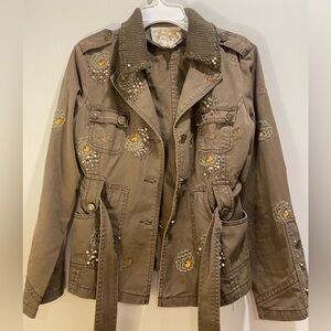 Embroidered Utility Jacket in khaki
